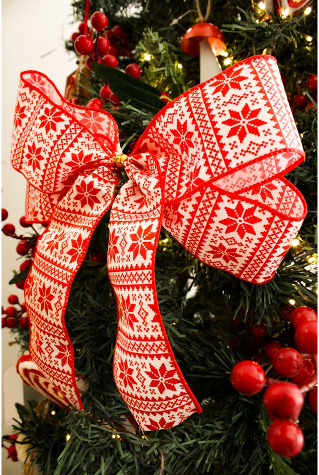 Laco Decorativo Floco de Neve Vermelho Natal -1-